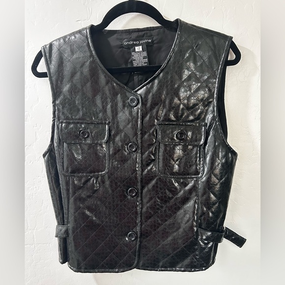 Quilted Black Crocodile Vegan Leather Vest